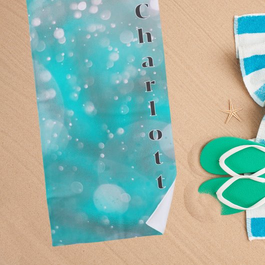 Turquoise grijze bellen naam strandlaken