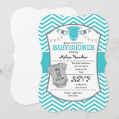 Turquoise grijze chevron babyshower uitnodiging (Voorkant / Achterkant)