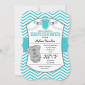 Turquoise grijze chevron babyshower uitnodiging (Voorkant)