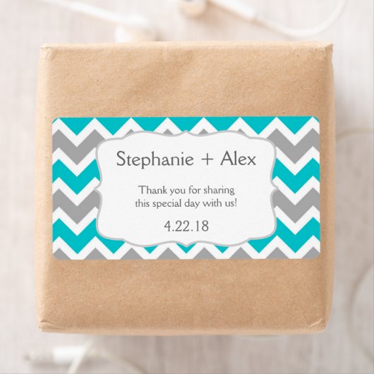 Turquoise Grijze Chevron Waterfles aanpassen! Etiket (Insitu)