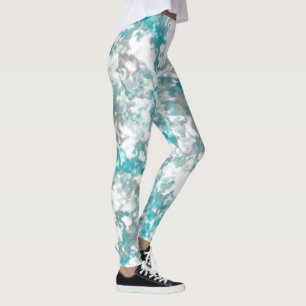 Turquoise grijze en witte marmeren textuur leggings