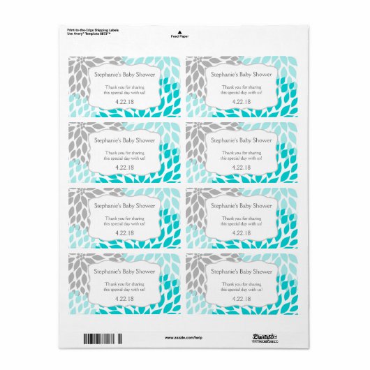 Turquoise Grijze Mama's Water Bottle Favor Etiket (Full Sheet)