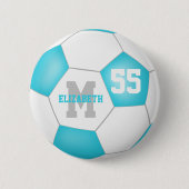 turquoise grijze meisjes voetbal gepersonaliseerd ronde button 5,7 cm (Voorkant)