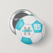 turquoise grijze meisjes voetbal gepersonaliseerd ronde button 5,7 cm (Voorkant /achterkant)