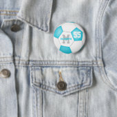 turquoise grijze meisjes voetbal gepersonaliseerd ronde button 5,7 cm (In situ)