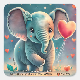 Turquoise Grijze Olifant Baby Shower Stickers