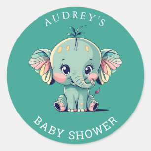 Turquoise Grijze Olifant Baby Shower Stickers