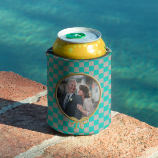 Turquoise grijze ruiten en foto blikjeskoeler