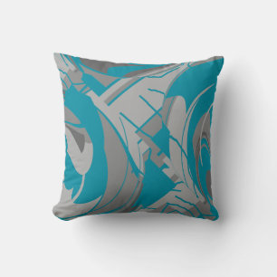Turquoise grijze tinten houtskool weelderige blade kussen