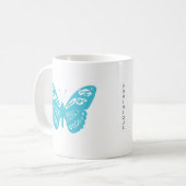 Turquoise grillige vlinder gepersonaliseerde mok (Voorkant links)