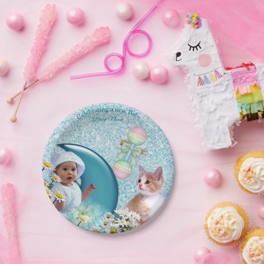 Turquoise groen blauw papieren bordje (Feest)