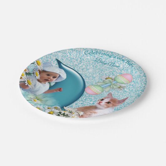 Turquoise groen blauw papieren bordje (Gekanteld)