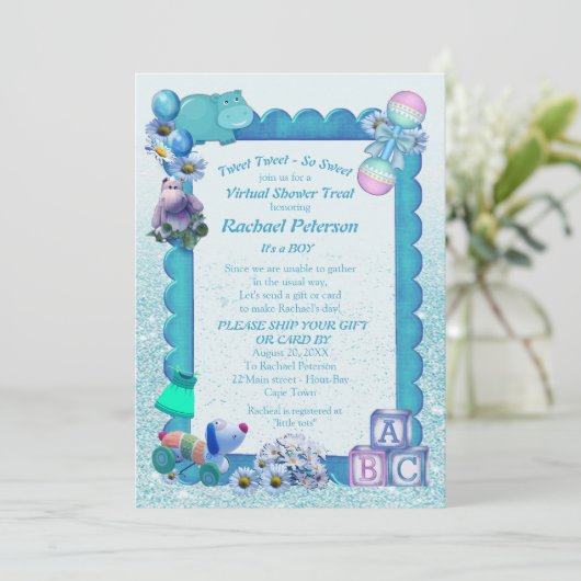 Turquoise Groen Blauw Virtueel kader Uitnodiging (Staand voorkant)