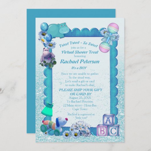 Turquoise Groen Blauw Virtueel kader Uitnodiging (Voorkant / Achterkant)