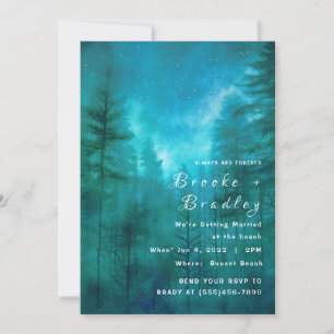 Turquoise Groen & Blauwe Lucht Bos Bruiloft Kaart