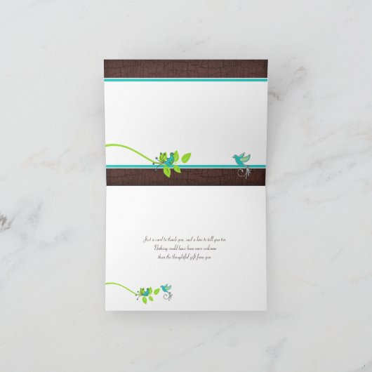 Turquoise Groen Bruin Bloem Vogels Bedankkaart (Binnen)