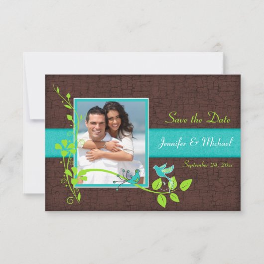Turquoise Groen Bruin Craquelé Save the Date Kaart (Voorkant)