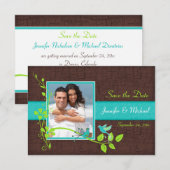 Turquoise Groen Bruin Craquelé Save the Date Kaart (Voorkant / Achterkant)
