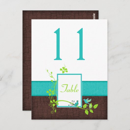 Turquoise Groen Bruin Vogels Tafelnummer Kaart (Voorkant / Achterkant)