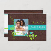 Turquoise Groen Bruine Craquelé Save the Date Kaar Kaart (Voorkant / Achterkant)