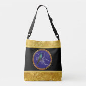 Turquoise groen en blauw met paarse kolibrie crossbody tas (Achterkant)