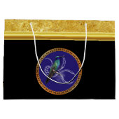 Turquoise groen en blauw met paarse kolibrie large cadeautasje (Achterkant)