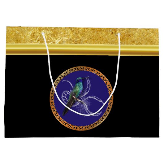 Turquoise groen en blauw met paarse kolibrie large cadeautasje (Achterkant)