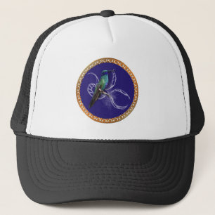 Turquoise groen en blauw met paarse kolibrie trucker pet