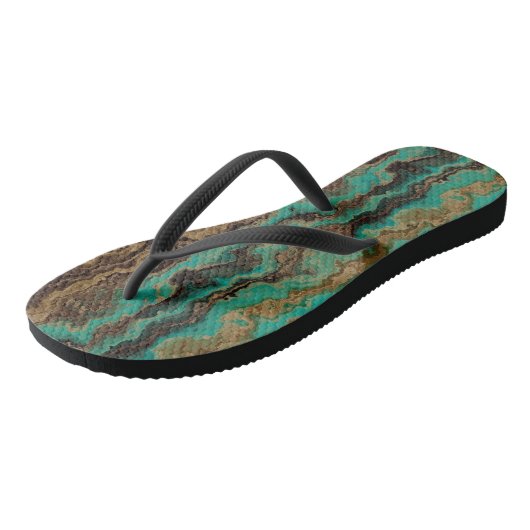 Turquoise groen en bruin Marmer Abstract Teenslippers (Schuin)