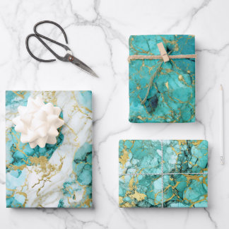 Turquoise groen en gouden marmer inpakpapier vel