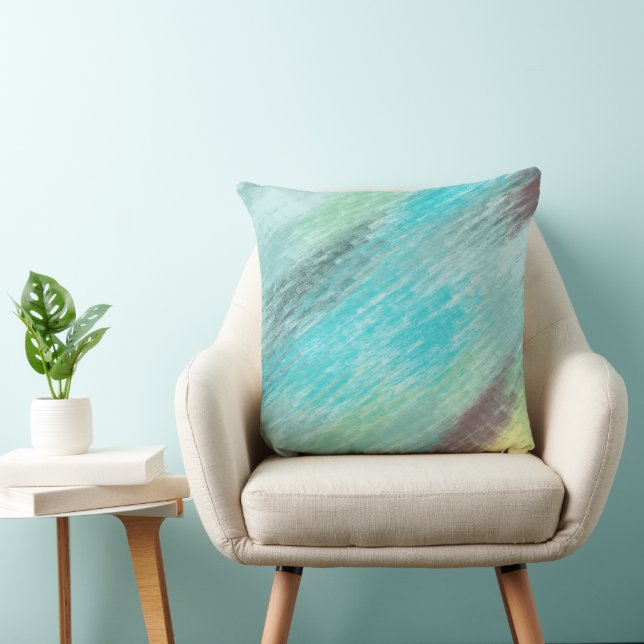 Turquoise, Groen en Mauve Marmer Abstract Kussen (Stoel)