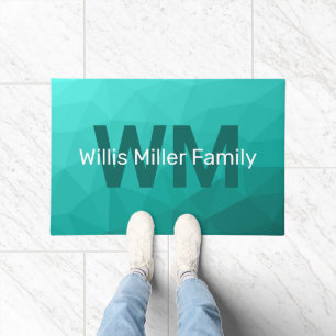 Turquoise groen geometrisch maaspatroon Monogram Deurmat