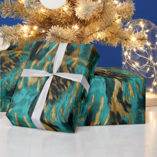 Turquoise Groen Goud Koeienhuid Cadeaupapier