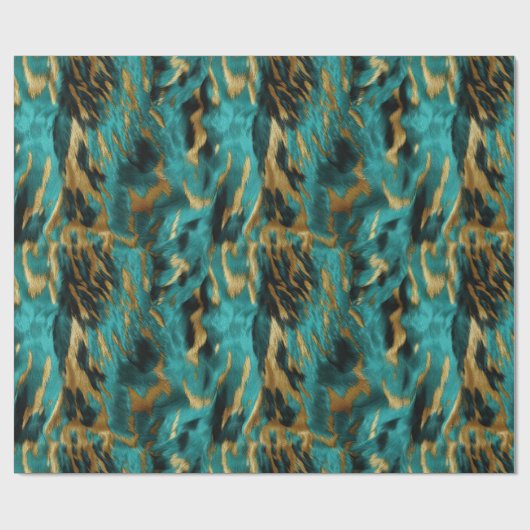 Turquoise Groen Goud Koeienhuid Cadeaupapier (Vlak)