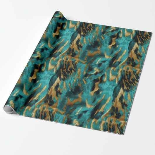 Turquoise Groen Goud Koeienhuid Cadeaupapier (Uitgerold)