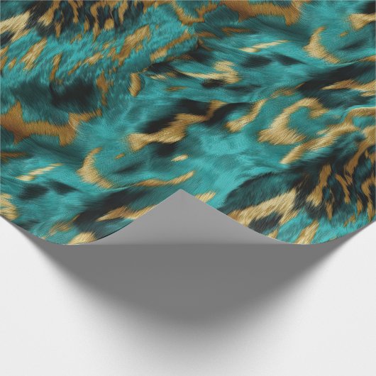 Turquoise Groen Goud Koeienhuid Cadeaupapier (Hoek)