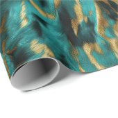 Turquoise Groen Goud Koeienhuid Cadeaupapier (Rol Hoek)