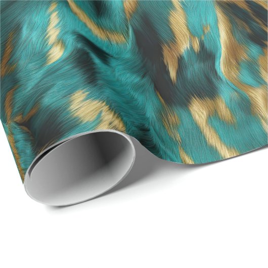 Turquoise Groen Goud Koeienhuid Cadeaupapier (Rol Hoek)