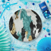 Turquoise Groen Goud Zwart Koeienhuid Bruiloft Papieren Bordje (Feest)