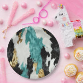 Turquoise Groen Goud Zwart Koeienhuid Bruiloft Papieren Bordje (Feest)