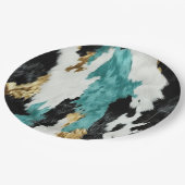 Turquoise Groen Goud Zwart Koeienhuid Bruiloft Papieren Bordje (Gekanteld)