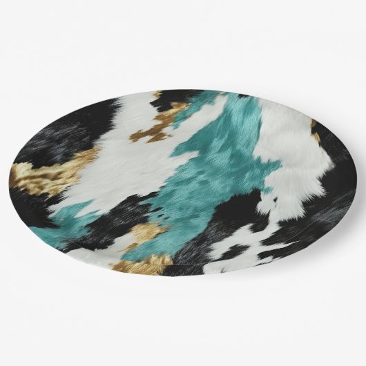 Turquoise Groen Goud Zwart Koeienhuid Bruiloft Papieren Bordje (Gekanteld)
