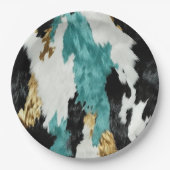 Turquoise Groen Goud Zwart Koeienhuid Bruiloft Papieren Bordje (Voorkant)