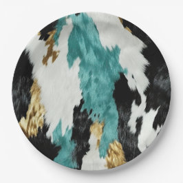 Turquoise Groen Goud Zwart Koeienhuid Bruiloft Papieren Bordje