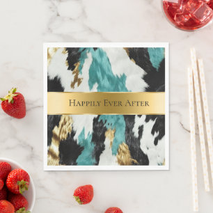 Turquoise Groen Goud Zwart Koeienhuid Bruiloft Servet