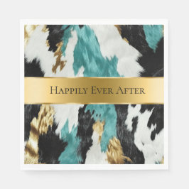 Turquoise Groen Goud Zwart Koeienhuid Bruiloft Servet