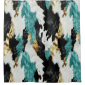 Turquoise Groen Goud Zwart Wit Koeienhuid Douchegordijn (Voorkant)