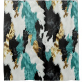 Turquoise Groen Goud Zwart Wit Koeienhuid Douchegordijn (Voorkant)
