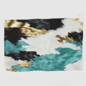 Turquoise Groen Goud Zwart Wit Koeienhuid Golfhanddoek (Horizontaal)