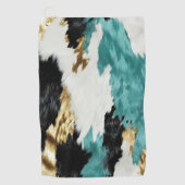 Turquoise Groen Goud Zwart Wit Koeienhuid Golfhanddoek (Voorkant)